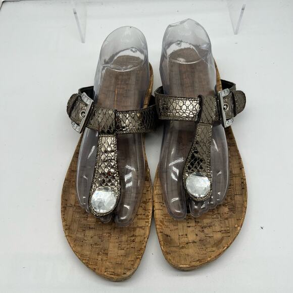 Stuart Weitzman Sandal Women 10.5 Stoned Rhinestone Jeweled Snake Print Thong - Picture 1 of 9